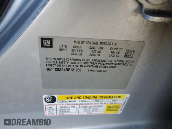 2013 Chevrolet Malibu LT with VIN 1G11C5SA4DF121902, listed as a Copart auction lot 77942074 with 137,686 mi miles and Salvage Title. Bid and sale history available at DreamBid. Image 13.