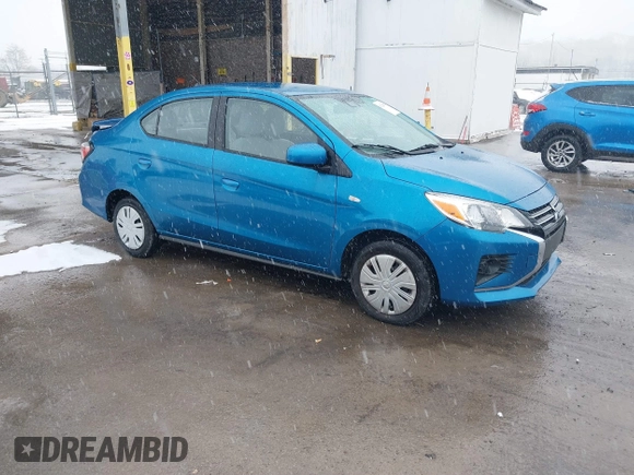 2021 Mitsubishi Mirage G4 ES with VIN ML32FUFJ5MHF03308, listed as a IAAI auction lot 41238934 with 43,507 mi miles. Bid and sale history available at carsss.com. Image 1.