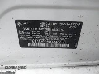 2014 BMW 3 Series 335i with VIN WBA3A9G50ENS65136, listed as a IAAI auction lot 41504021 with 60,892 mi miles. Bid and sale history available at carsss.com. Image 9.