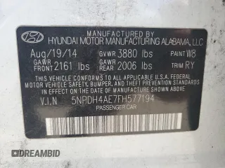 2015 Hyundai Elantra SE with VIN 5NPDH4AE7FH577194, listed as a Copart auction lot 65594265 with 180,170 mi miles and Non repairable. Bid and sale history available at DreamBid. Image 12.