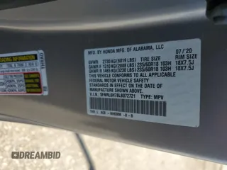 2020 Honda Odyssey EX-L with VIN 5FNRL6H78LB072721, listed as a Copart auction lot 48892095 with 39,634 mi miles and Salvage Title. Bid and sale history available at carsss.com. Image 15.