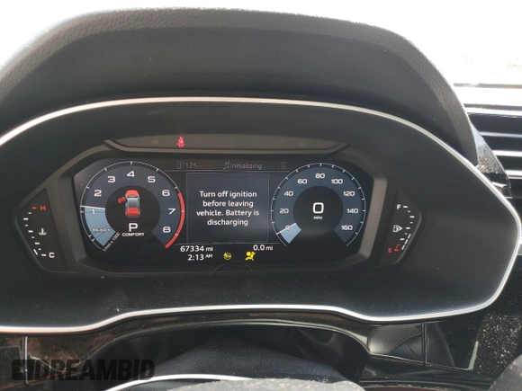 2021 Audi Q3 Premium with VIN WA1AUCF37M1067054, listed as a Copart auction lot 57299815 with 67,334 mi miles and Salvage title. Bid and sale history available at DreamBid. Image 9.