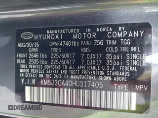 2017 Hyundai Tucson SE z VIN KM8J3CA40HU317405, wystawiony jako IAAI lot #41924104 z przebiegiem 82 199 mil mil oraz . Historia ofert i sprzedaży dostępna na DreamBid. Obrazek 9.