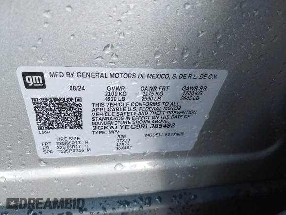2024 GMC Terrain AT4 with VIN 3GKALYEG9RL385482, listed as a IAAI auction lot 42017273 with 5,841 mi miles and . Bid and sale history available at DreamBid. Image 9.