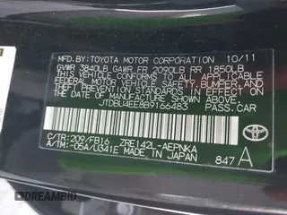 2011 Toyota Corolla L with VIN JTDBU4EE8B9166483, listed as a IAAI auction lot 42063661 with 139,311 mi miles and . Bid and sale history available at DreamBid. Image 9.