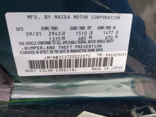 2002 Mazda MX-5 Miata Cloth z VIN JM1NB353720222073, wystawiony jako IAAI lot #42225042 z przebiegiem 94 992 mil mil oraz . Historia ofert i sprzedaży dostępna na DreamBid. Obrazek 9.