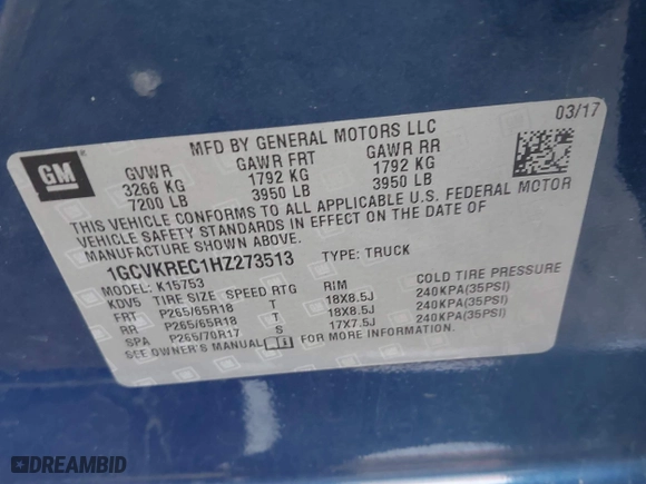 2017 Chevrolet Silverado 1500 LT with VIN 1GCVKREC1HZ273513, listed as a IAAI auction lot 41875769 with 153,164 mi miles. Bid and sale history available at carsss.com. Image 9.