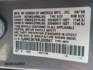 2008 Honda CR-V EX-L with VIN 5J6RE38768L003047, listed as a Copart auction lot 47699675 with 144,648 mi miles and Salvage Title. Bid and sale history available at carsss.com. Image 13.