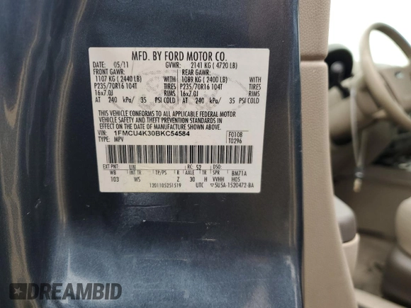 2011 Ford Escape Hybrid with VIN 1FMCU4K30BKC54584, listed as a Copart auction lot 42310875 with 106,259 mi miles and Clean title. Bid and sale history available at DreamBid. Image 13.