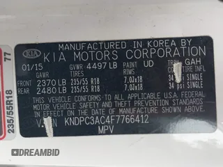 2015 Kia Sportage EX with VIN KNDPC3AC4F7766412, listed as a IAAI auction lot 42147917 with 89,829 mi miles and . Bid and sale history available at DreamBid. Image 9.