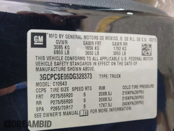 2013 Chevrolet Silverado 1500 LT with VIN 3GCPCSE06DG328373, listed as a IAAI auction lot 41451316 with 130,226 mi miles and . Bid and sale history available at DreamBid. Image 9.