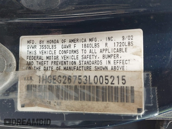 2003 Honda Civic EX with VIN 1HGES26753L005215, listed as a IAAI auction lot 42076026 with Not Provided miles and . Bid and sale history available at DreamBid. Image 9.