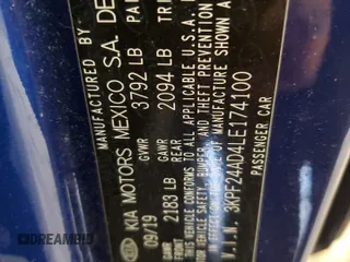 2020 Kia Forte LXS with VIN 3KPF24AD4LE174100, listed as a Copart auction lot 50614135 with 62,634 mi miles and Salvage Title. Bid and sale history available at carsss.com. Image 12.