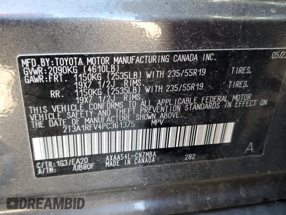 2023 Toyota RAV4 XLE Premium z VIN 2T3A1RFV4PC361375, wystawiony jako Copart lot #53457045 z przebiegiem 23 959 mil mil oraz Szkoda całkowita • Salvage title. Historia ofert i sprzedaży dostępna na DreamBid. Obrazek 13.