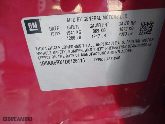 2013 Cadillac ATS with VIN 1G6AA5RX1D0126116, listed as a IAAI auction lot 41210425 with 187,168 mi miles. Bid and sale history available at carsss.com. Image 9.