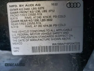 2023 Audi Q5 Premium Plus with VIN WA1BBAFY6P2047225, listed as a Copart auction lot 55093445 with 35,998 mi miles and Salvage title. Bid and sale history available at DreamBid. Image 13.