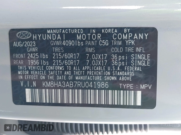 2024 Hyundai Kona SE with VIN KM8HA3AB7RU041986, listed as a IAAI auction lot 41830985 with 30,615 mi miles and . Bid and sale history available at DreamBid. Image 9.