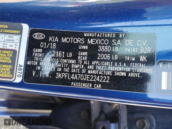 2018 Kia Forte LX with VIN 3KPFL4A70JE224222, listed as a Copart auction lot 52451295 with 108,845 mi miles and Salvage Title. Bid and sale history available at carsss.com. Image 14.