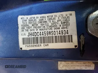 1998 Acura Integra LS z VIN JH4DC4459WS014934, wystawiony jako Copart lot #75868514 z przebiegiem 206 828 mil mil oraz Szkoda całkowita • Salvage title. Historia ofert i sprzedaży dostępna na DreamBid. Obrazek 12.