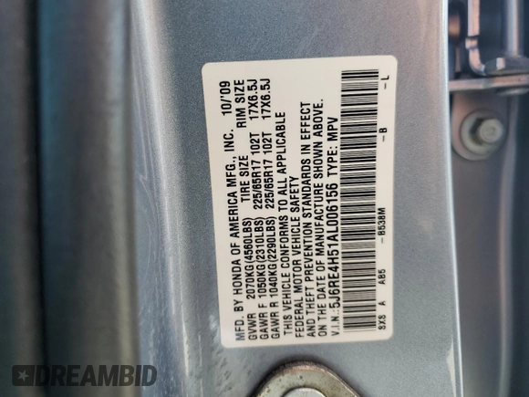 2010 Honda CR-V EX with VIN 5J6RE4H51AL006156, listed as a Copart auction lot 50499315 with 150,871 mi miles and Salvage Title. Bid and sale history available at carsss.com. Image 12.