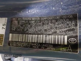 2008 Toyota Prius with VIN JTDKB20U787759488, listed as a IAAI auction lot 42083886 with Not Provided miles and . Bid and sale history available at DreamBid. Image 9.