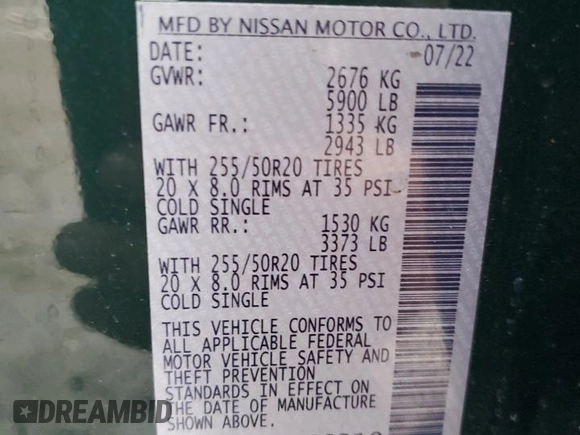 2022 Nissan Pathfinder Platinum with VIN 5N1DR3DG3NC266310, listed as a Copart auction lot 43076525 with 65,931 mi miles and Salvage title. Bid and sale history available at DreamBid. Image 13.