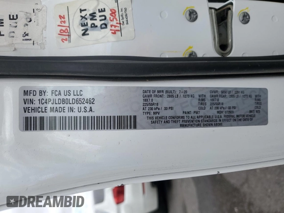 2020 Jeep Cherokee Limited z VIN 1C4PJLDB0LD652462, wystawiony jako Copart lot #48281915 z przebiegiem 110 251 mil mil oraz Szkoda całkowita • Salvage title. Historia ofert i sprzedaży dostępna na DreamBid. Obrazek 13.