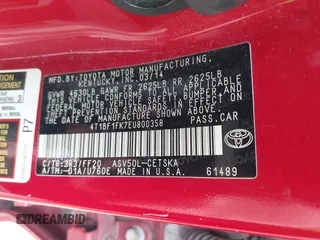 2014 Toyota Camry L with VIN 4T1BF1FK7EU800358, listed as a IAAI auction lot 42022943 with 1 mi miles. Bid and sale history available at carsss.com. Image 9.