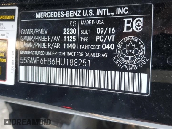 2017 Mercedes-Benz C 43 AMG with VIN 55SWF6EB6HU188251, listed as a Copart auction lot 47346215 with 102,565 mi miles and Salvage Title. Bid and sale history available at DreamBid. Image 12.