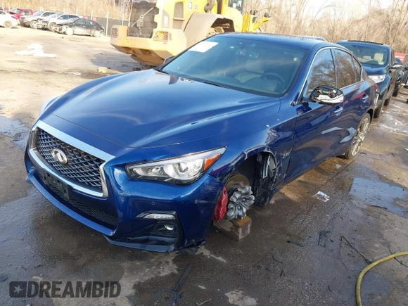 2020 Infiniti Q50 Red Sport 400 with VIN JN1FV7AR8LM660255, listed as a IAAI auction lot 41692654 with 64,773 mi miles and . Bid and sale history available at carsss.com. Image 18.