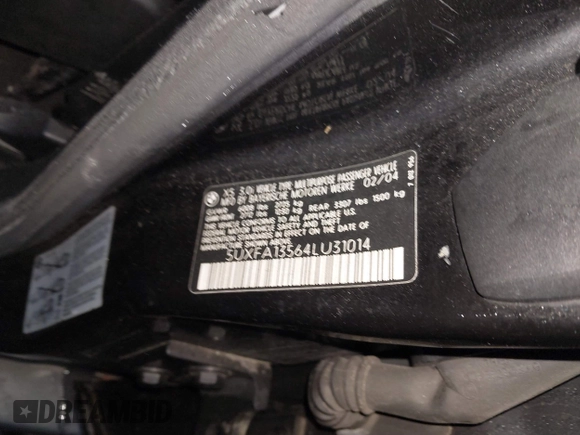 2004 BMW X5 3.0i with VIN 5UXFA13564LU31014, listed as a IAAI auction lot 41848344 with 999,999 mi miles. Bid and sale history available at carsss.com. Image 9.
