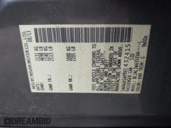 2014 Nissan Maxima S with VIN 1N4AA5AP9EC432415, listed as a IAAI auction lot 42230164 with 149,080 mi miles and . Bid and sale history available at DreamBid. Image 9.