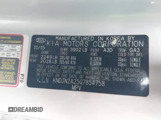 2016 Kia Soul with VIN KNDJN2A25G7854758, listed as a IAAI auction lot 41799113 with 87,196 mi miles and . Bid and sale history available at DreamBid. Image 9.