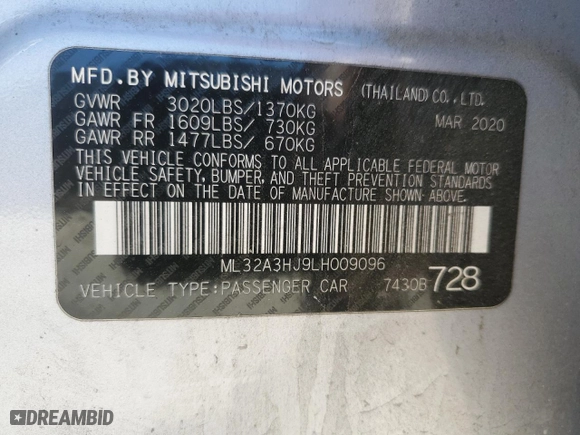 2020 Mitsubishi Mirage ES with VIN ML32A3HJ9LH009096, listed as a Copart auction lot 49469575 with 64,182 mi miles and Salvage Title. Bid and sale history available at carsss.com. Image 14.