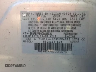 2016 Nissan Sentra SR with VIN 3N1AB7AP2GL653075, listed as a Copart auction lot 55182265 with 127,987 mi miles and Clean Title. Bid and sale history available at DreamBid. Image 12.
