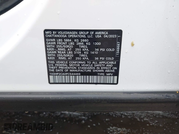 2023 Volkswagen Atlas SE with VIN 1V2HP2CA0PC544469, listed as a IAAI auction lot 42274112 with 19,097 mi miles and . Bid and sale history available at DreamBid. Image 9.
