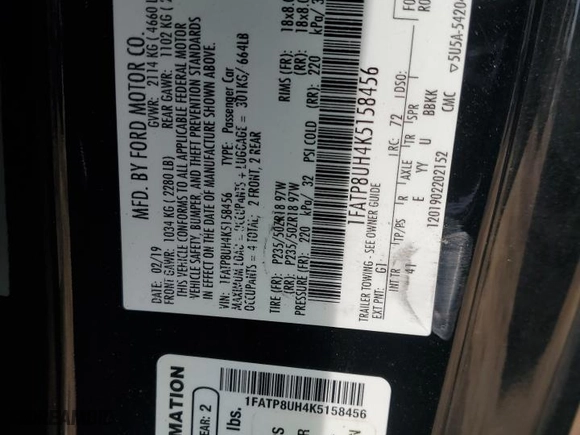 2019 Ford Mustang EcoBoost with VIN 1FATP8UH4K5158456, listed as a Copart auction lot 50707905 with NaN miles and Clean Title. Bid and sale history available at carsss.com. Image 13.