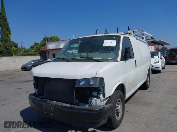 2023 Chevrolet Express Cargo with VIN 1GCWGAFP2P1100606, listed as a IAAI auction lot 42450171 with 34,000 mi miles and . Bid and sale history available at DreamBid. Image 18.