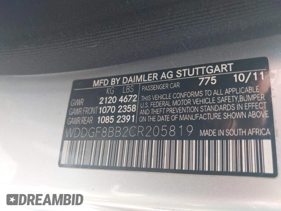 2012 Mercedes-Benz C-Class C 300 Sport with VIN WDDGF8BB2CR205819, listed as a IAAI auction lot 42074242 with 195,359 mi miles. Bid and sale history available at carsss.com. Image 9.