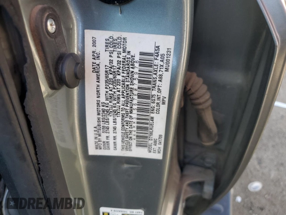 2007 Mitsubishi Endeavor SE с VIN 4A4MM31S67E075976, выставлен на аукционе Copart как лот 54452315 с пробегом 177 674 миль миль и Списание • Salvage title. История ставок и продаж доступна на DreamBid. Изображение 13.