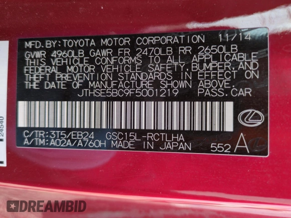 2015 Lexus RC 350 F Sport z VIN JTHSE5BC9F5001219, wystawiony jako Copart lot #51178435 z przebiegiem 159 623 mil mil oraz Szkoda całkowita • Salvage title. Historia ofert i sprzedaży dostępna na DreamBid. Obrazek 13.
