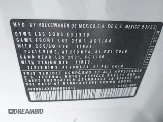 2022 Volkswagen Tiguan SE R-Line Black с VIN 3VV8B7AX2NM089612, выставлен на аукционе IAAI как лот 41271934 с пробегом 30 799 миль миль и . История ставок и продаж доступна на DreamBid. Изображение 9.
