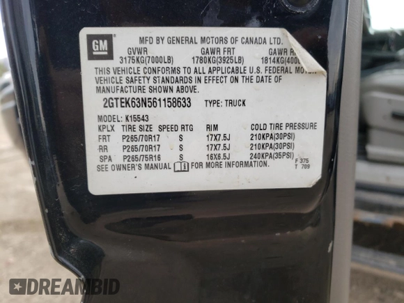 2006 GMC Sierra Denali z VIN 2GTEK63N561158633, wystawiony jako Copart lot #54572255 z przebiegiem 181 631 mil mil oraz Szkody całkowita. Historia ofert i sprzedaży dostępna na DreamBid. Obrazek 12.