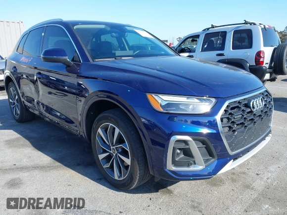 2022 Audi Q5 S line Premium Plus with VIN WA1EAAFY3N2118376, listed as a IAAI auction lot 42042234 with 25,509 mi miles and . Bid and sale history available at DreamBid. Image 1.