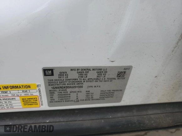 2017 Chevrolet Traverse LT with VIN 1GNKRGKD5HJ291566, listed as a Copart auction lot 45234535 with 82,267 mi miles and Salvage Title. Bid and sale history available at DreamBid. Image 15.