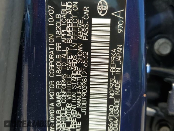 2008 Toyota Yaris with VIN JTDBT903981216532, listed as a Copart auction lot 50817685 with 177,015 mi miles and Salvage Title. Bid and sale history available at DreamBid. Image 14.