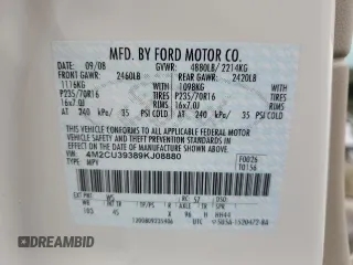 2009 Mercury Mariner Hybrid with VIN 4M2CU39389KJ08880, listed as a Copart auction lot 43757955 with 178,382 mi miles and Salvage title. Bid and sale history available at DreamBid. Image 13.