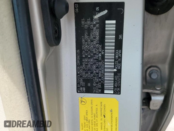 2004 Lexus RX 330 z VIN JTJGA31U840004721, wystawiony jako Copart lot #59681995 z przebiegiem 166 334 mil mil oraz Czysty tytuł • Clean title. Historia ofert i sprzedaży dostępna na DreamBid. Obrazek 13.