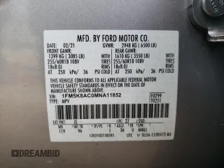 2021 Ford Explorer z VIN 1FM5K8AC0MNA11852, wystawiony jako Copart lot #76051454 z przebiegiem 37 256 mil mil oraz Szkoda całkowita • Salvage title. Historia ofert i sprzedaży dostępna na DreamBid. Obrazek 14.