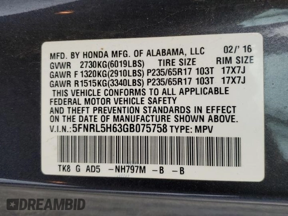2016 Honda Odyssey EX-L with VIN 5FNRL5H63GB075758, listed as a Copart auction lot 50890445 with 139,564 mi miles and Salvage Title. Bid and sale history available at carsss.com. Image 14.